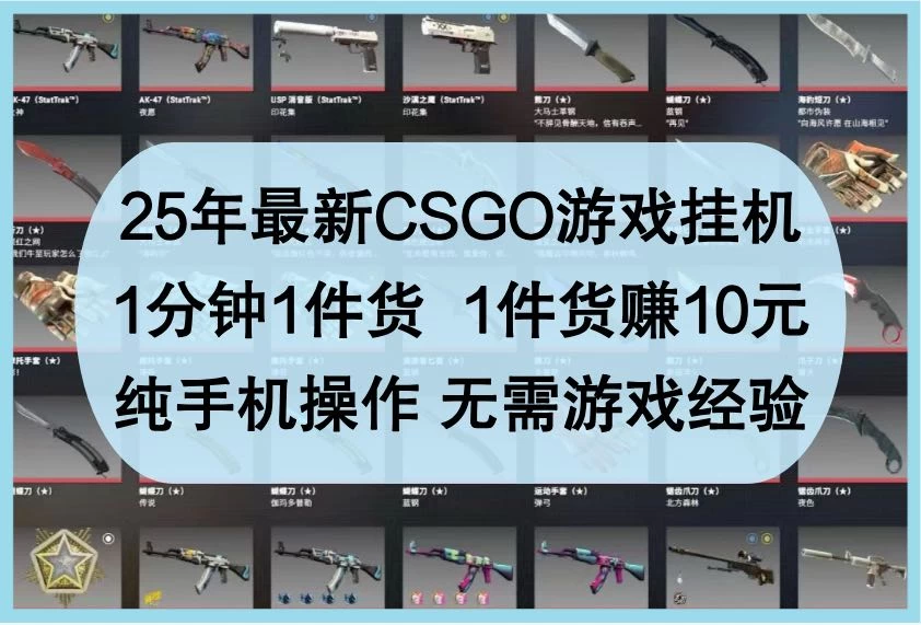 25年最新CSGO游戏挂机,1分钟1件货,1件货赚10元,纯手机操作,无需游戏经验 第1张 25年最新CSGO游戏挂机,1分钟1件货,1件货赚10元,纯手机操作,无需游戏经验 第1张