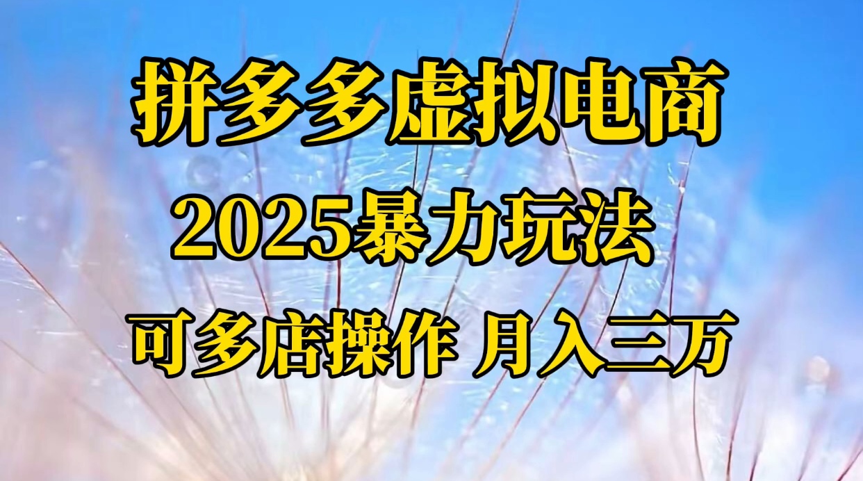 2025暴力玩法拼多多虚拟电商，可多店操作 月入30000+
